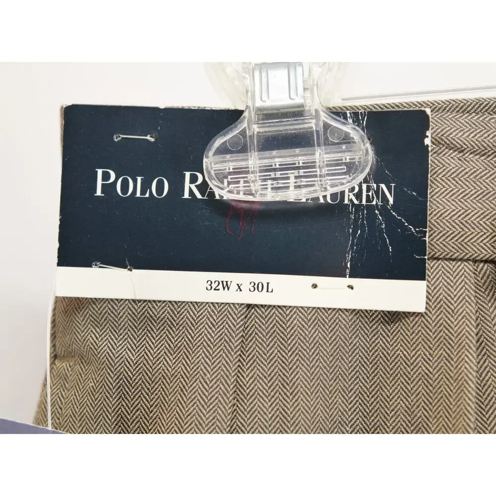 Vintage NWT Polo Ralph Lauren Herringbone Pant 32x30 Pleated Cuffed Cotton Brown